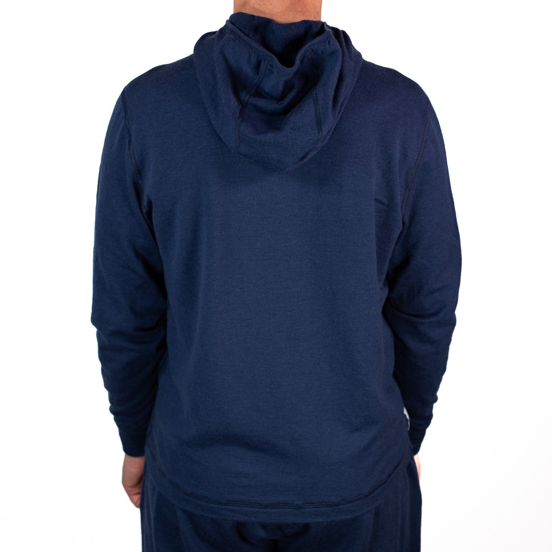 Winter Wool Long Sleeve Merino Wool Hoodie - Navy
