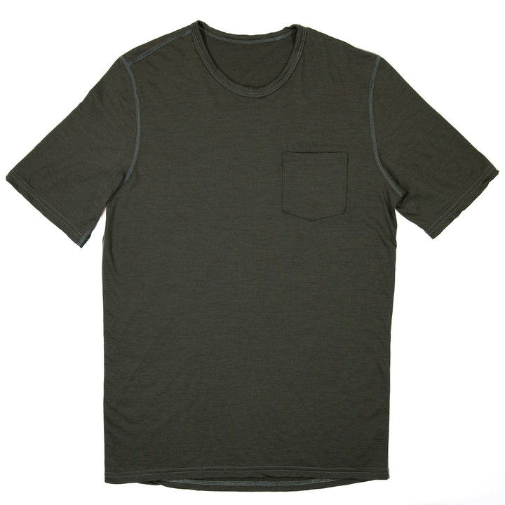 Pure Merino Wool Short Sleeve Pocket Tee - Loden