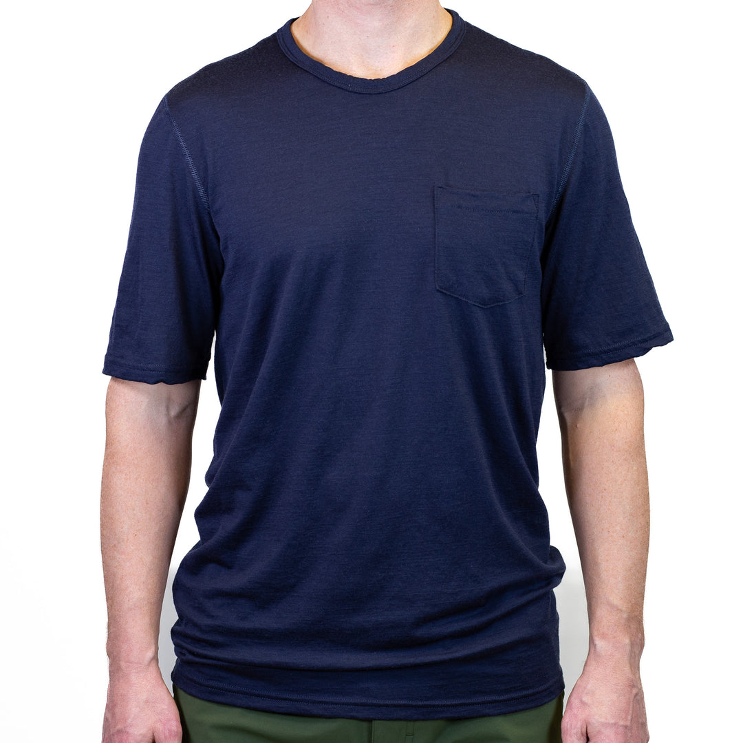 Pure Merino Wool Short Sleeve Pocket Tee - Indigo