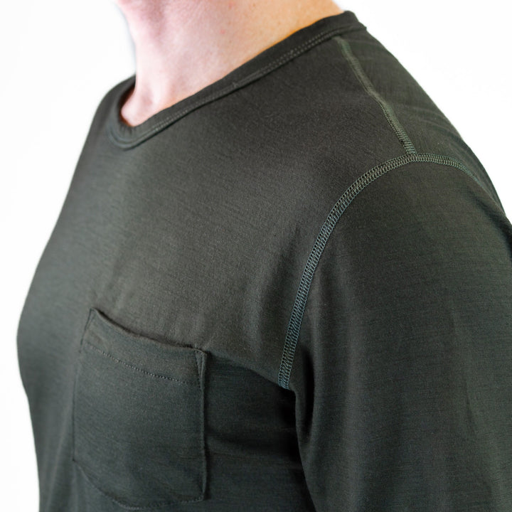 Pure Merino Wool Short Sleeve Pocket Tee - Loden