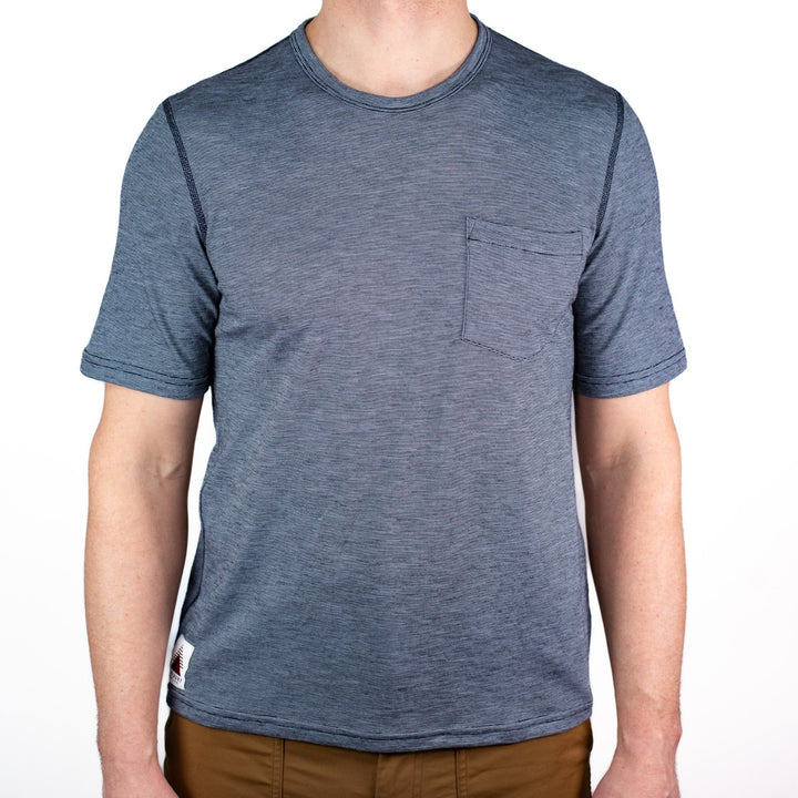 Summer Wool Short Sleeve Merino Wool Pocket Tee - Steel Blue