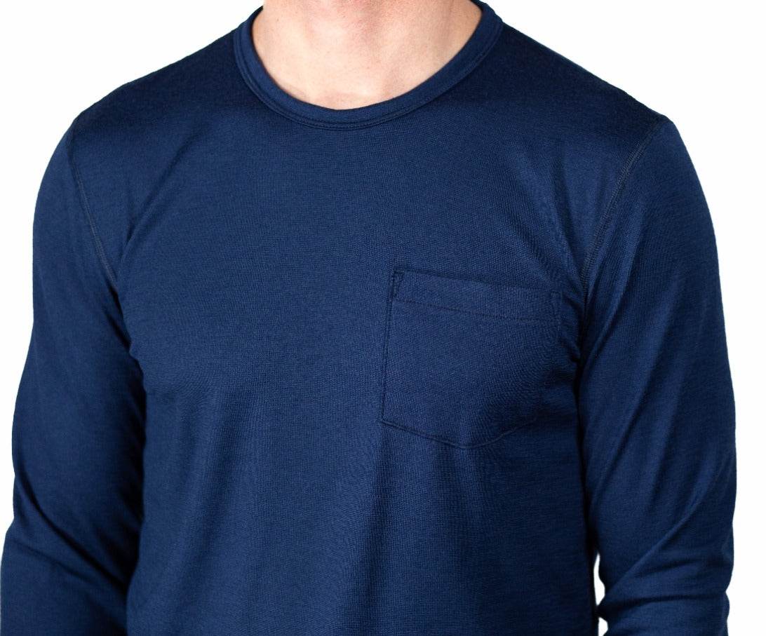 Every-Season Long Sleeve Merino Wool Pocket Tee - Atlantic Blue